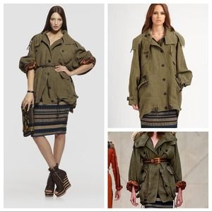 Burberry Prorsum Runway Linen Cocoon Parka Jacket Military Green